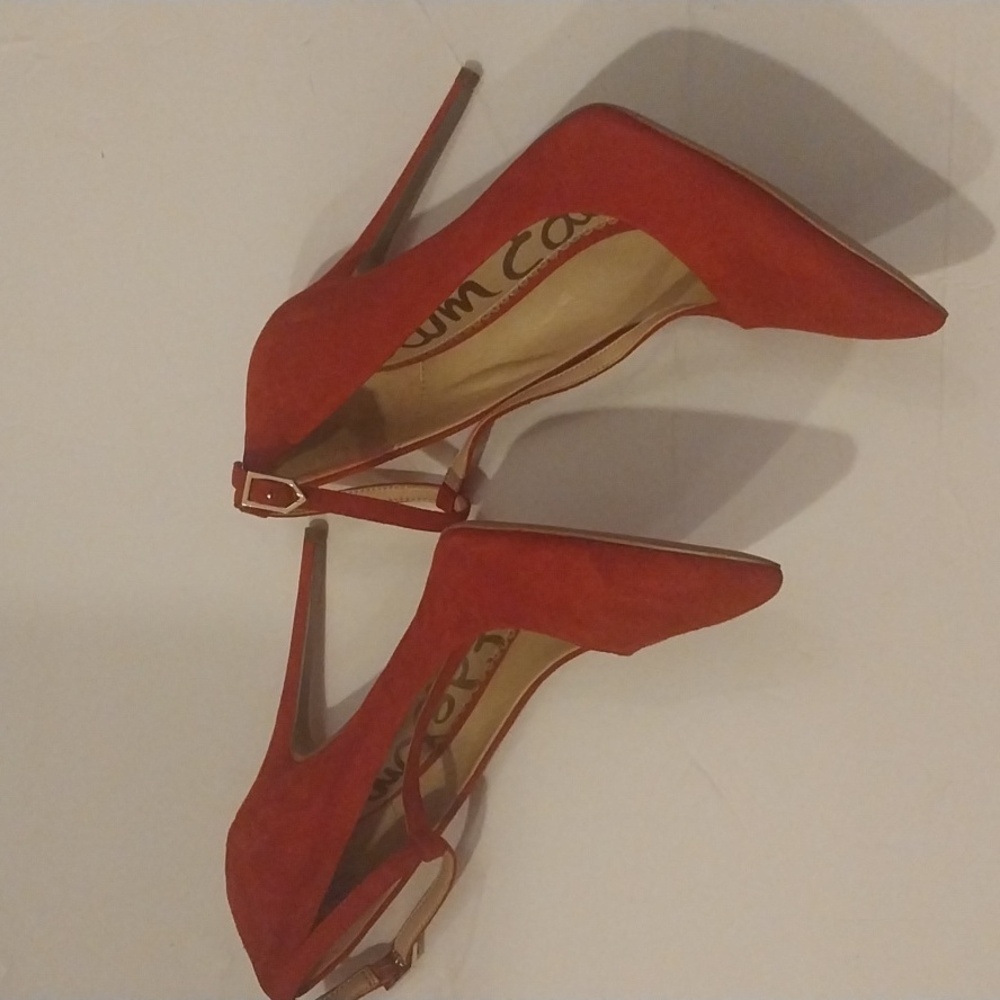 Sam Edelman ankle strap t-strap pointed toe stilettosuede leather women shoes 9M - Picture 4 of 9